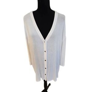 J Jill Wearever Collection Womens Off White Ultra Fine V Neck Cardigan Sweater X